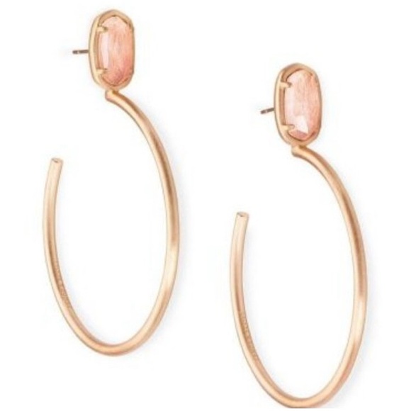 EUC [Kendra Scott] Small Pepper Blush Wood Stone Rose Gold Hoop Earrings - Picture 2 of 13